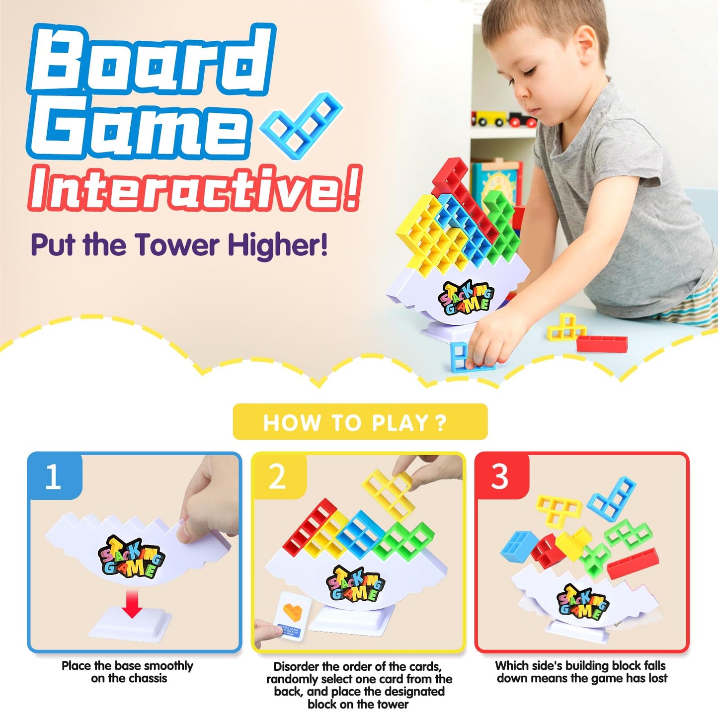 BBnote 64PCS Stack Game for mature-themed & Kids  Tetra Board Tower Games for Family Travel Party  2 Players Balance Stacking Toy  Team Toys Building Block