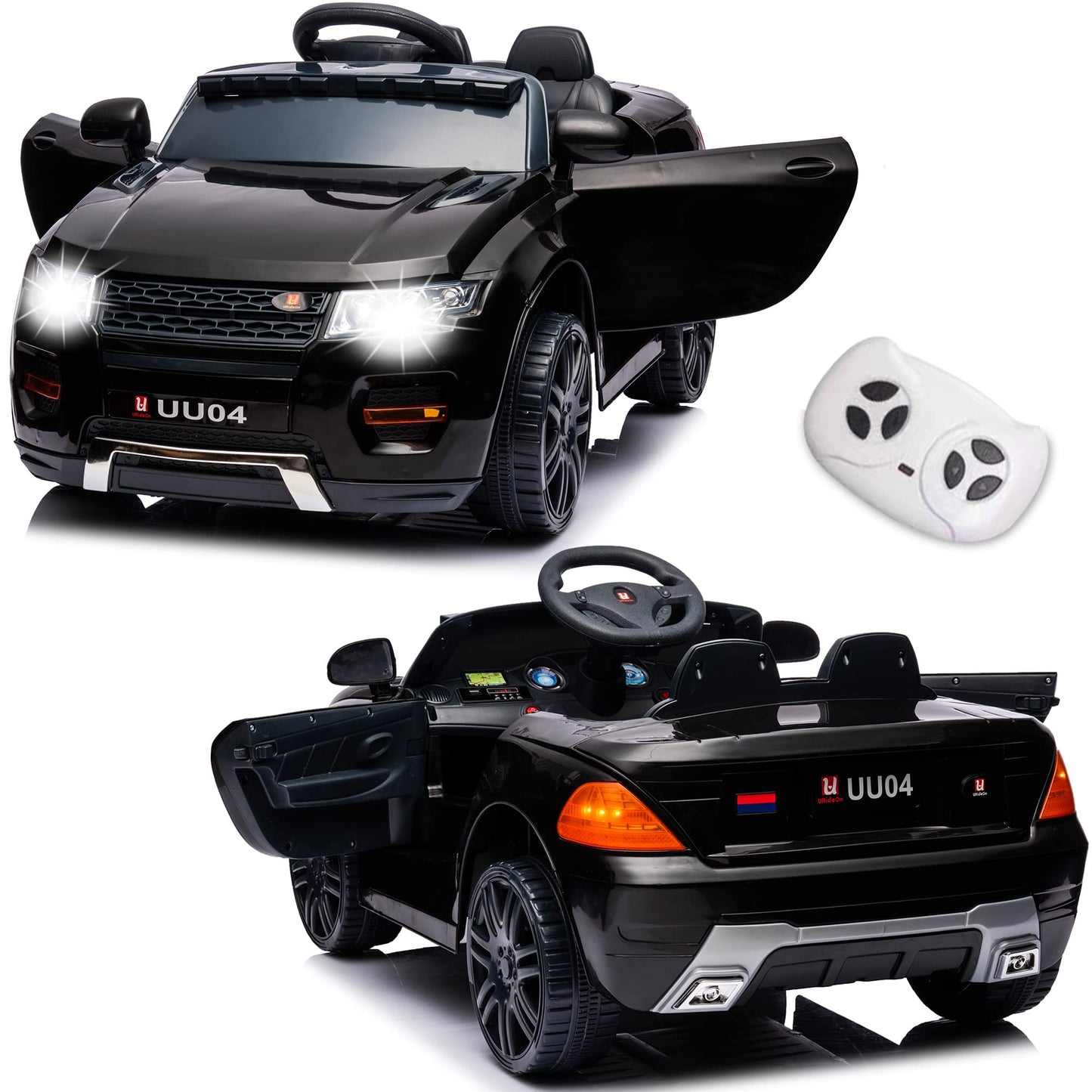 u URideon 12V Ride on Car, Battery Powered Electric Cars for Kids,Remote Control, Music,Black