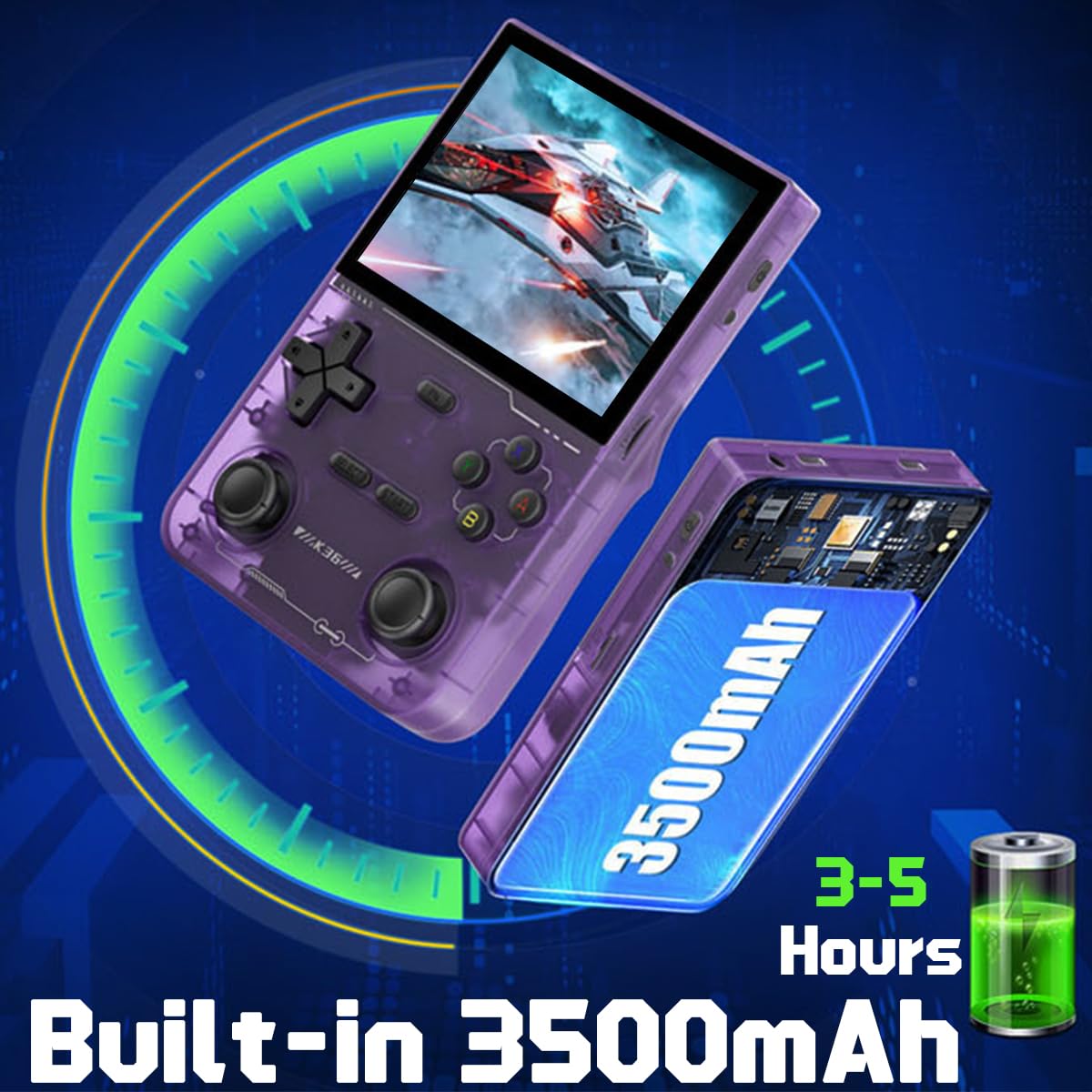 FINGEREVO K36 Handheld Game Console 3.5-in 640 * 480 IPS OCA Screen 3500mAh RK3326 Opensource System Purple Transparent
