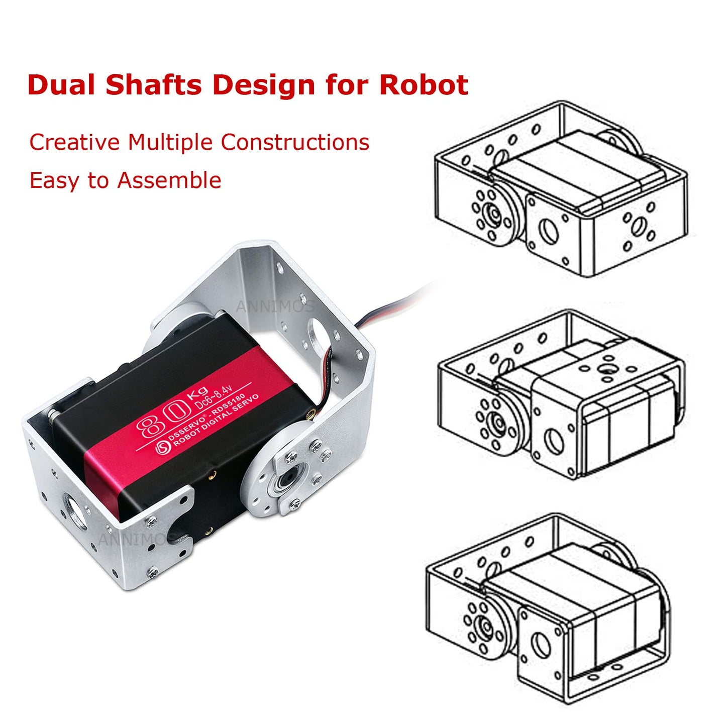 Annimos 80Kg Robot Servo Motor 8.4V High Torque Steel Gear Waterproof Large Digital Steering Servos With Mount Brackets