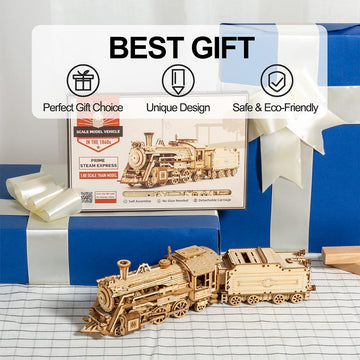 Rowood Model Cars To Build For Adults, 3D Wooden Puzzle For Teens, Scale Mechanical Model Train Building Kits - Prime Steam Express