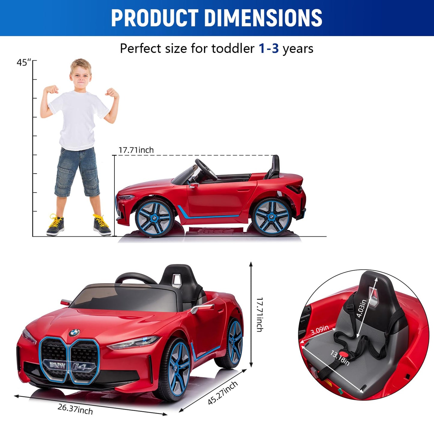 Licensed BMW Ride on Car for Kids by Bopilon 12V 7AH Electric Car for Toddlers 1-3 Power Wheels with Remote Control BMW Kids Car