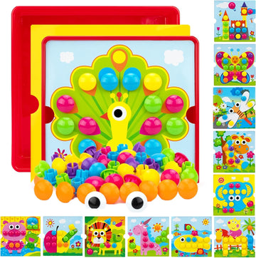 Aluabi Button Art Toys For Toddlers, Crafts For Toddler Toys Age 3-5, Early Learning Educational Toys, Color Matching Puzzle, Fine Motor Skills Game, Preschool Learning Toys For Boys & Girls 3+