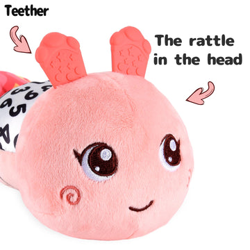 Turkids Montessori Infant Baby Musical Stuffed Animal Activity Soft Toys With Multi-Sensory Crinkle, Rattle And Textures For 0-3