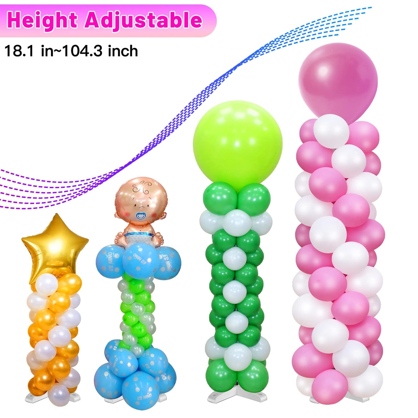 Toosci 4 Sets Adjustable Balloon Column Stand And Balloon Pump, 9 Feet Metal Balloon Stands For Floor, Balloon Column Kit For Ba