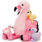 Tezituor Flamingo Stuffed Animal with 4 Babies 17.7  Pink Mommy Flamingo Plush with 4 Babies Soft Bird Toy for Kids Birthday Gift Nursery Decor