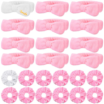 Wavwavw 24 Pcs Sleepover Party Favors Include 12 Bride Bridesmaid Spa Headband 12 Bridesmaid Bride Velvet Scrunchies for Women S