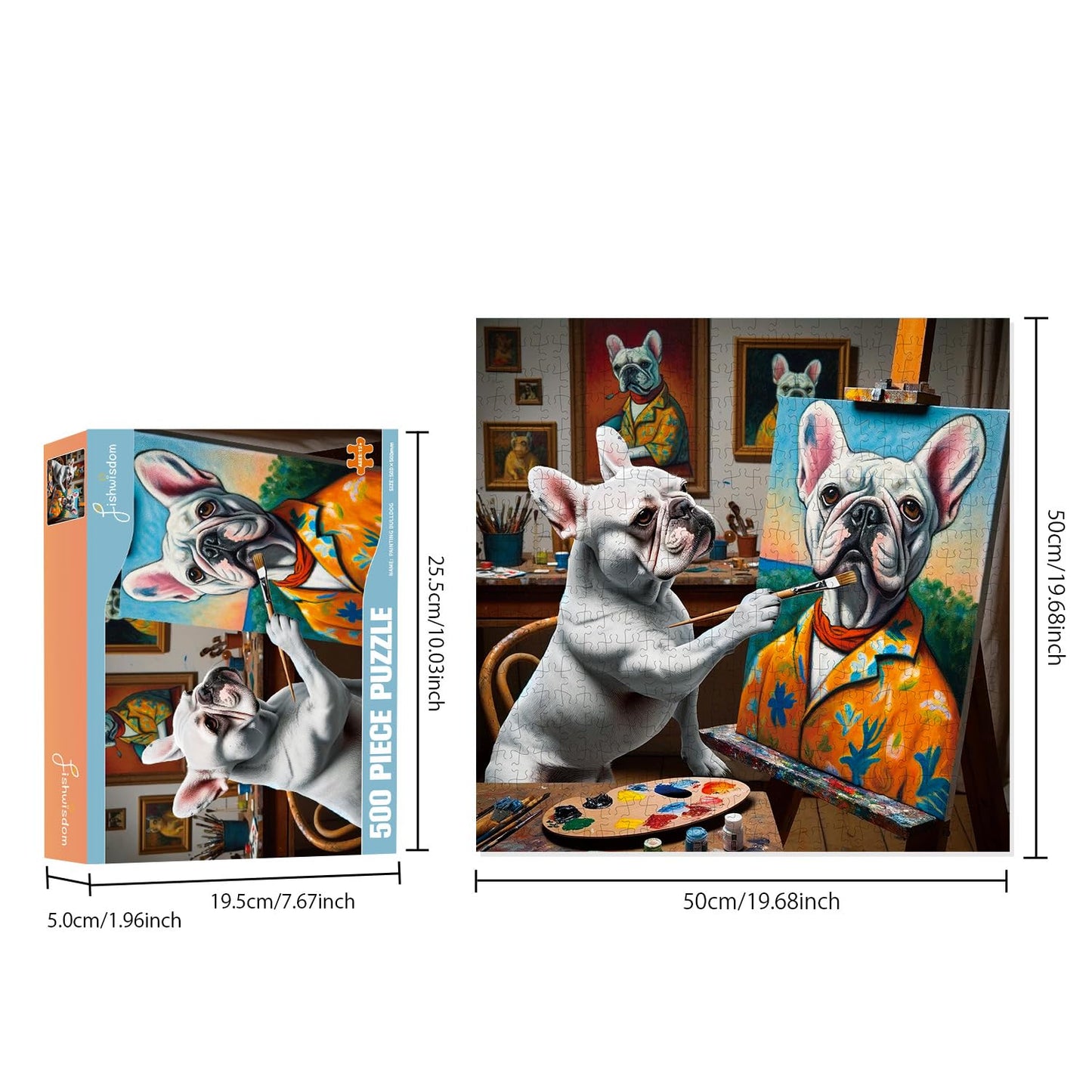 Fishwisdom 500 Pieces Animal Jigsaw Puzzles for mature-themeds and Teens and Kids Family Happy Toys Painting Bulldog