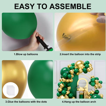 Green And Gold Balloons Arch Garland Kit, 134Pcs Metallic Gold And Dark Green Balloons With Different Size For Birthday, Graduat