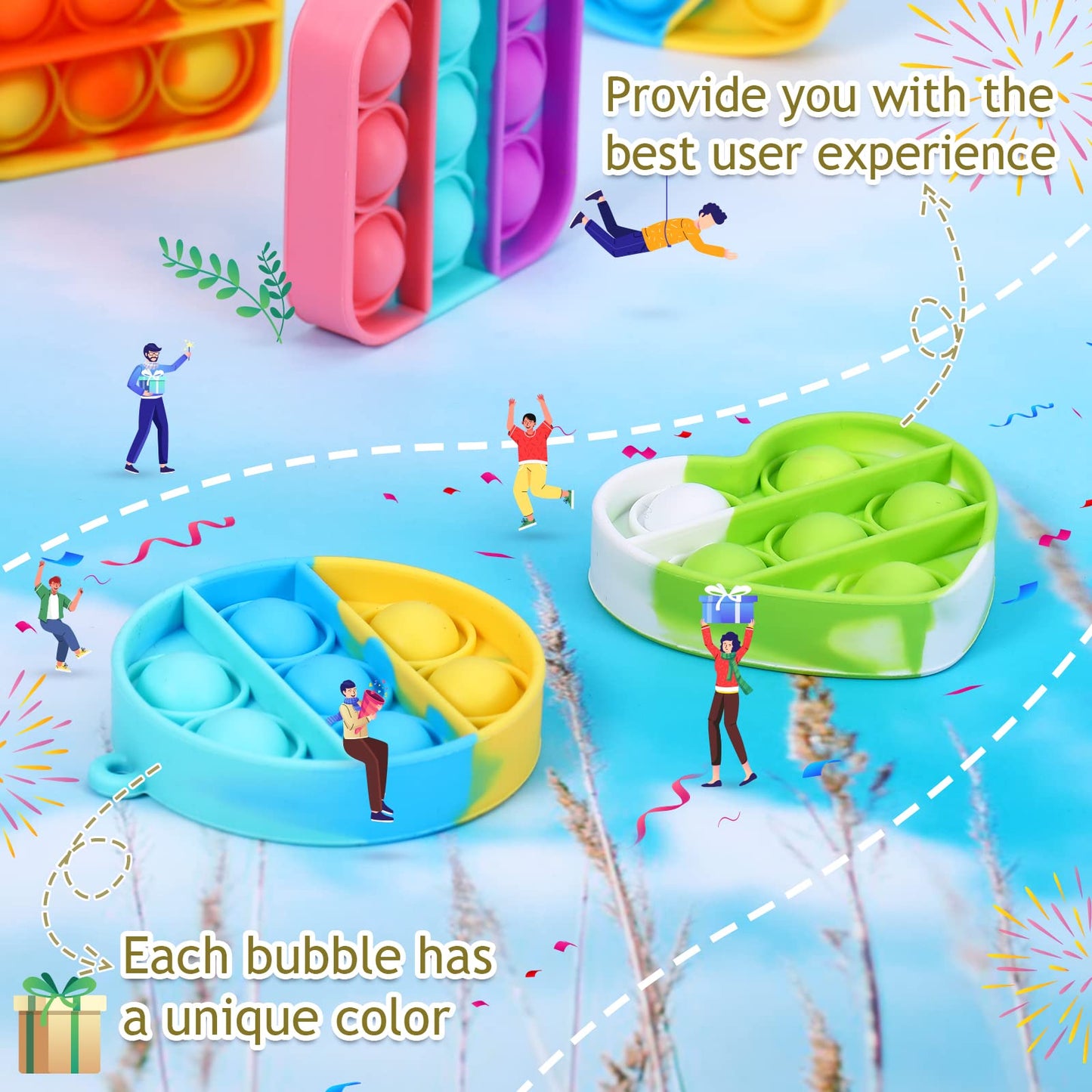 Arme 95Pcs Pop Fidget Toys,Party Favors Toddler Toy Pop Fidget Keychain Mini Fidget Toys Bulk Sensory Toys Stress Toys, Party Fi