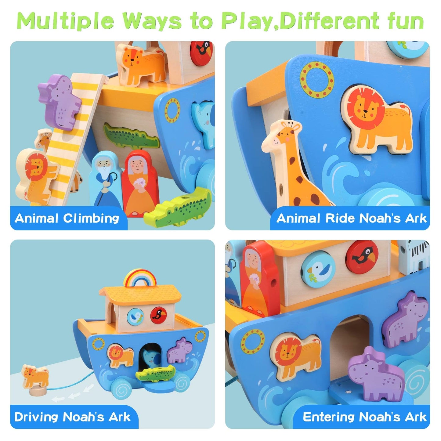 Tooysea Wooden Noah'S Ark Toy With Animal Shape Sorter,Baptism Gifts For 1 2 3 4 Years Old,Montessori Toys For Toddlers,Baptism Gifts For Boys And Girls,24 Months Babies