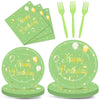 100 Pcs Sage Green Birthday Party Supplies Olive Green Gold Paper Plates Napkins Forks Tableware Set Disposable Greenery Happy B