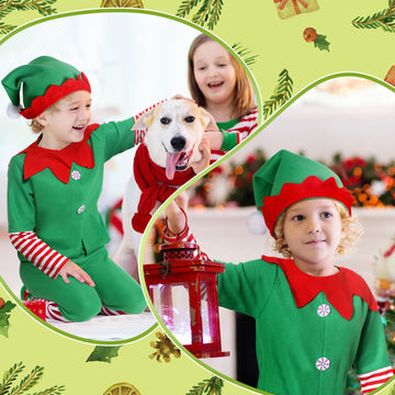 Geyoga Christmas Costumes Cute Outfits Include Hat Shoes And Other Accessories For Kids Cosplay(Green,Large)