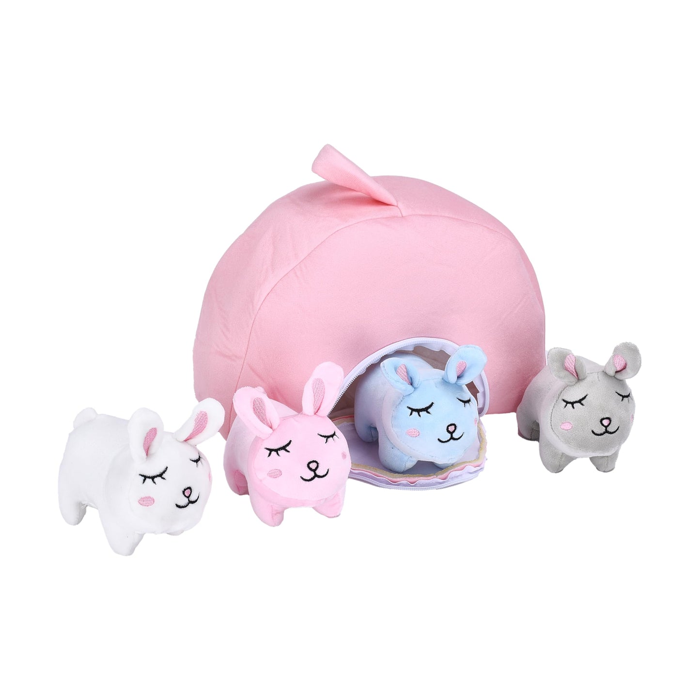 PixieCrush enhanced Bunny Plush Toy Set of 5 - Vibrant  Durable & Adorable Bunny Toys for Girls - Ideal Gift Choice for Magical Playtime & Decor - Mini Bunnies with Rainbow Bag Set