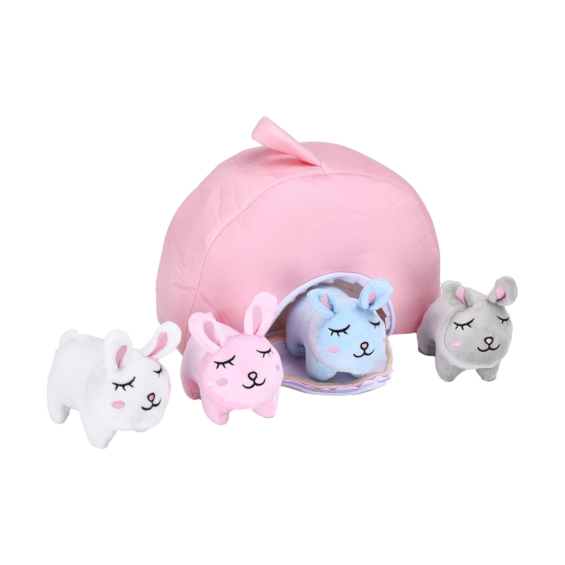 PixieCrush enhanced Bunny Plush Toy Set of 5 - Vibrant  Durable & Adorable Bunny Toys for Girls - Ideal Gift Choice for Magical Playtime & Decor - Mini Bunnies with Rainbow Bag Set