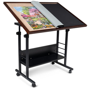 Becko Us Tilting Puzzle Table With Cover Mat, Jigsaw Puzzle Board With 5 Tilt Angle & Height Adjustment, Portable & Movable Tables With Storage For Adults, Easy To Move, For 1500 Piece Jigsaw Puzzles