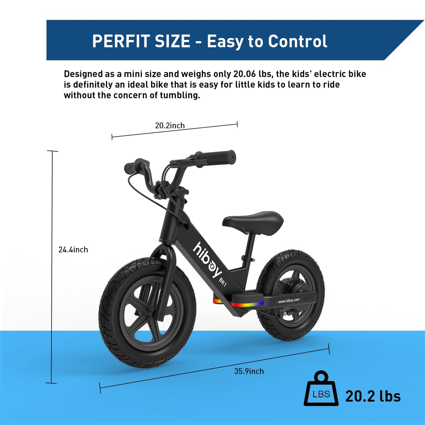 Hiboy BK1 Electric Bike for Kids Ages 3-5 Years Old, 24V 100W Electric Balance Bike with 12 inch Inflatable Tire and Adjustable