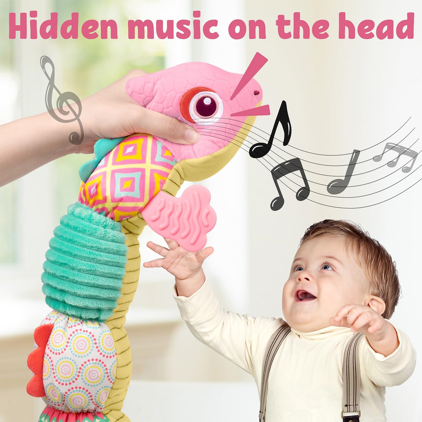 LIGHTDESIRE Baby Toys Musical Dinosaur,Infant Stuffed Animal Toys with Crinkle and Rattles,Soft Sensory Toys with Textures for T