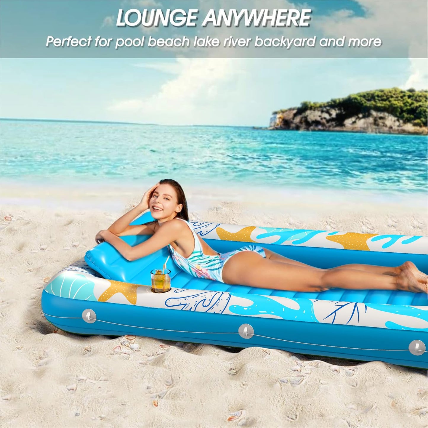 Inflatable Tanning Pool Lounger Float - Jasonwell 4 in 1 Sun Tan Tub Sunbathing Pool Lounge Raft Floatie Toys Water Filled Tanning Bed Mat Pad for mature-themed Blow Up Kiddie Pool Kids Ball Pit Pool