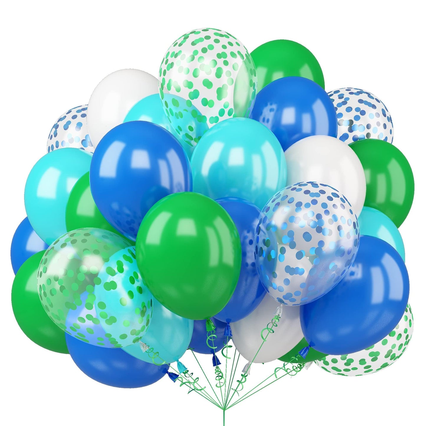 50Pcs Blue Green Balloons 12Inch Light Green Blue Vintage Klein Blue Green Confetti Balloons With Ribbons For Boys Birthday Part