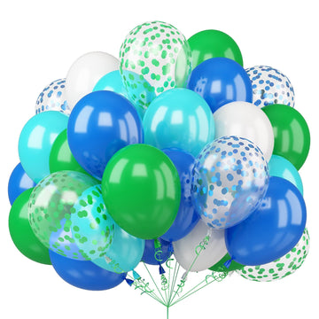 50Pcs Blue Green Balloons 12Inch Light Green Blue Vintage Klein Blue Green Confetti Balloons With Ribbons For Boys Birthday Part