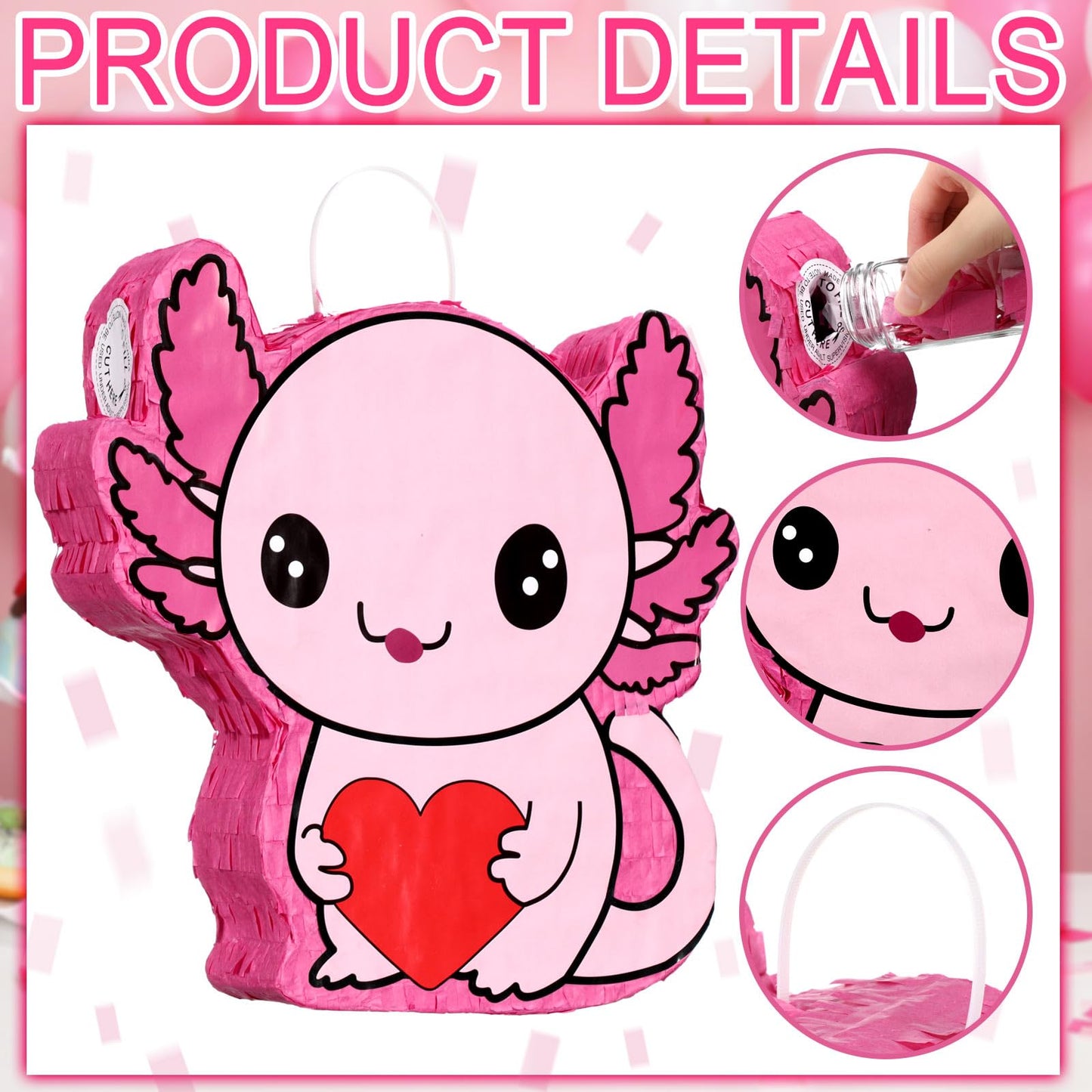 Seenelling Axolotl Piñata - Valentine's Day Fiesta Party Decor, Model QAR-Seenelling-3439, Fun Photo Prop, Perfect for Birthdays