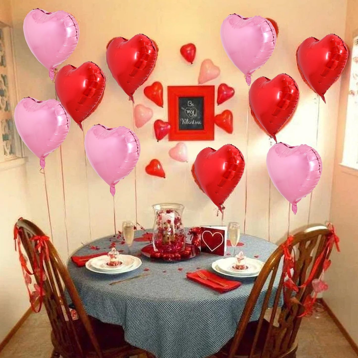 TONIFUL 30Pcs 18 Inch Red Pink Heart Balloons Valentines Day Heart Shape Foil Mylar Balloons Decoration for Romantic Valentines