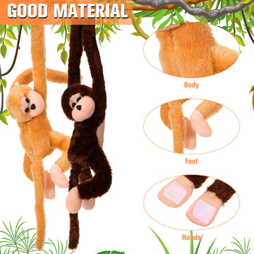 Chivao 2 Pcs Hanging Monkey Stuffed Animal, Hanging Monkey Plush With Hook And Loop Fasteners Hands Stuffed Toy For Birthday Party Favors Decorations, Brown And Khaki(20 Inch)