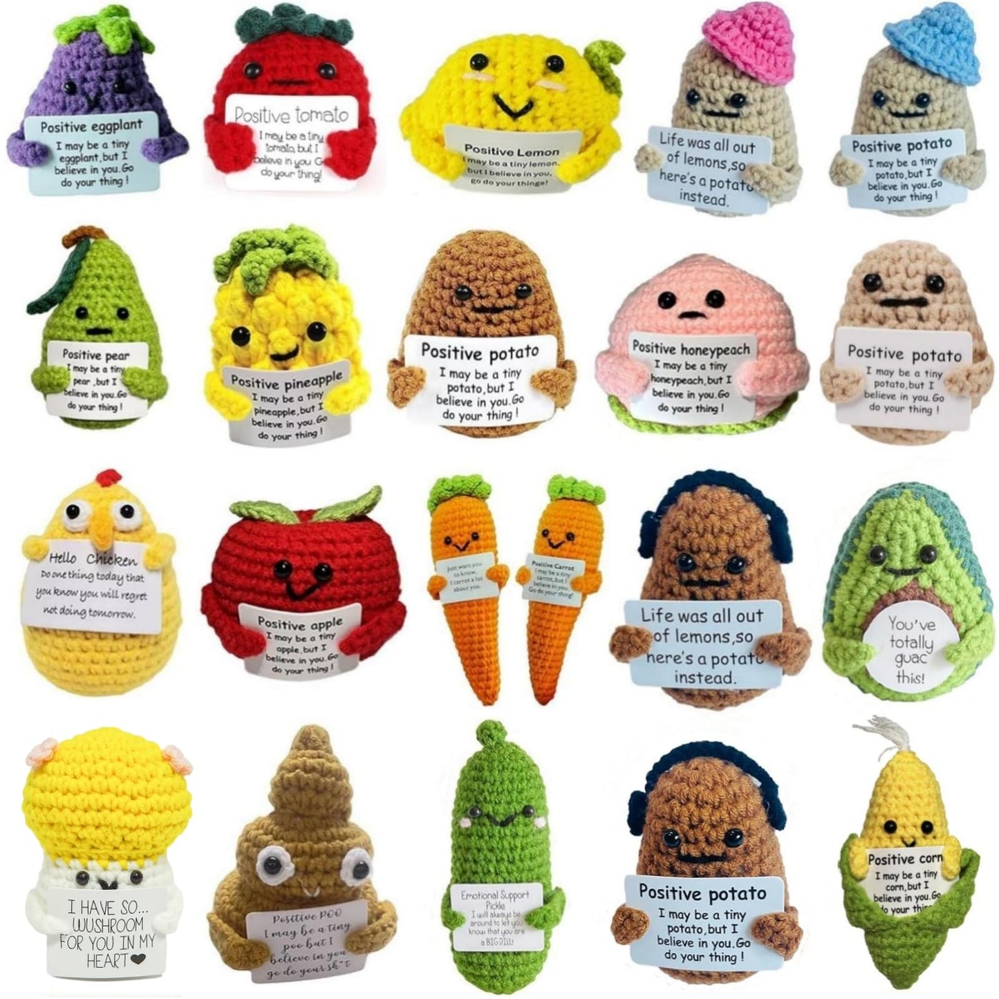 Generic Cute Emotional Support Pickle Plush Toy, 3 Inch Crochet Doll, 21 Pcs Variety, Positive Gifts for Friends Room Decor