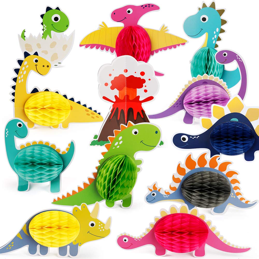 Mocoosy 12 Pieces Dinosaur Party Honeycomb Centerpieces Table Decorations, Dinosaur Birthday Party Supplies Paper Center Piece T