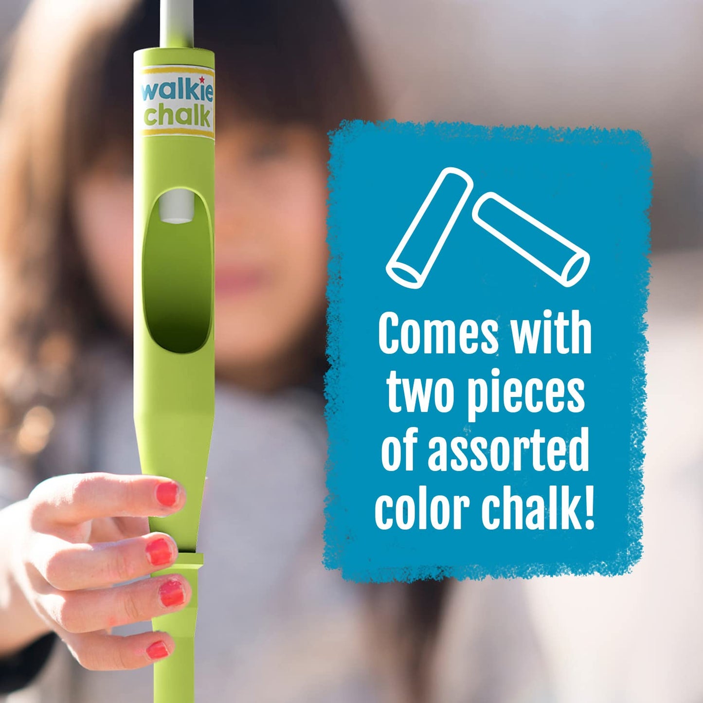 Walkie Chalk Stand-up Sidewalk Chalk Holder, (Lime), Creative Outdoor Toys for Kids and Adults Including 2X Chalks, Street Art &