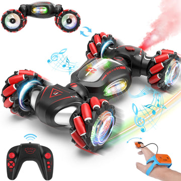Fosgoit Gesture Sensing RC Stunt Car Toys for 6-12 Boys Girls, 2.4Ghz 4WD Hand Controlled RC Car with Light & Music & Spray, Dou