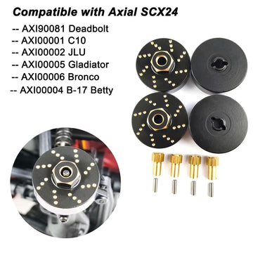 XSYGO 4pcs 13g Brass Wheel Weights with 7mm Wheel Hex Hub Extended Wheel Hubs Adapter for Axial SCX24 AXI90081 AXI00001 AXI00002
