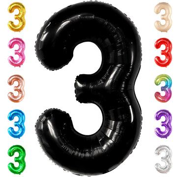 Katchon, Black Number 3 Balloon - Giant, 40 Inch | Black 3 Balloon Number, 3Rd Birthday Decorations For Boys | 3Rd Birthday Balloons, 3 Year Old Birthday Decorations | Third Birthday Decorations Boy