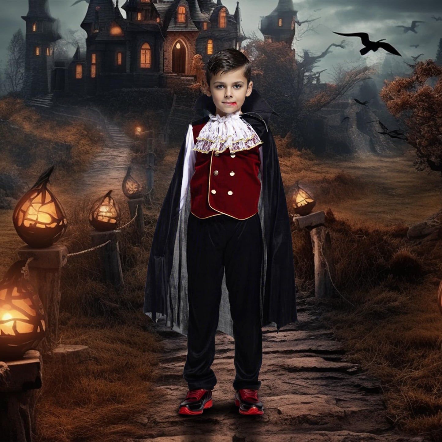 Eozy Kids Boys Halloween Vampire Costume Child Vampire Noble Dracula Role Play Dress Up Cosplay Party Clothes