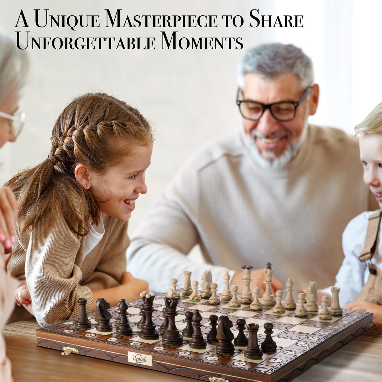Wegiel Handmade 16 Inch Wooden Chess Set - Luxury Beech & Birch for Adults & Kids, Unique Folding Design in Junior Color
