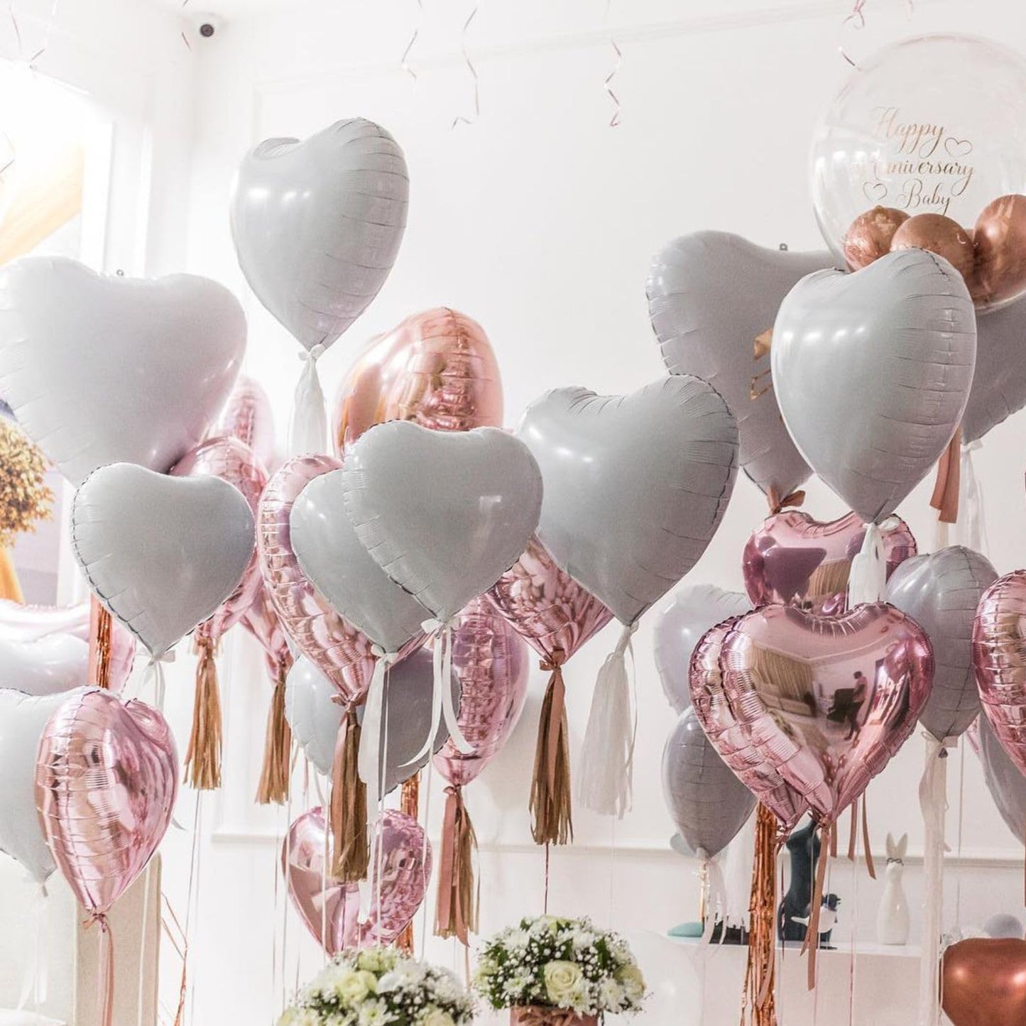 12 Pcs Heart Balloons, 18 inch White Heart Shaped Balloons, Big Heart Mylar Helium Balloons, Heart Love Foil Balloons for Weddin