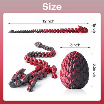 FYEFKJSA 3D Printed Dragon Eggs with Dragon Inside - 12Inch Articulated Fidget 3D Printed Animals  Interesting Decorative Gift  Easter Basket Essentials Stuffers (Black Red)