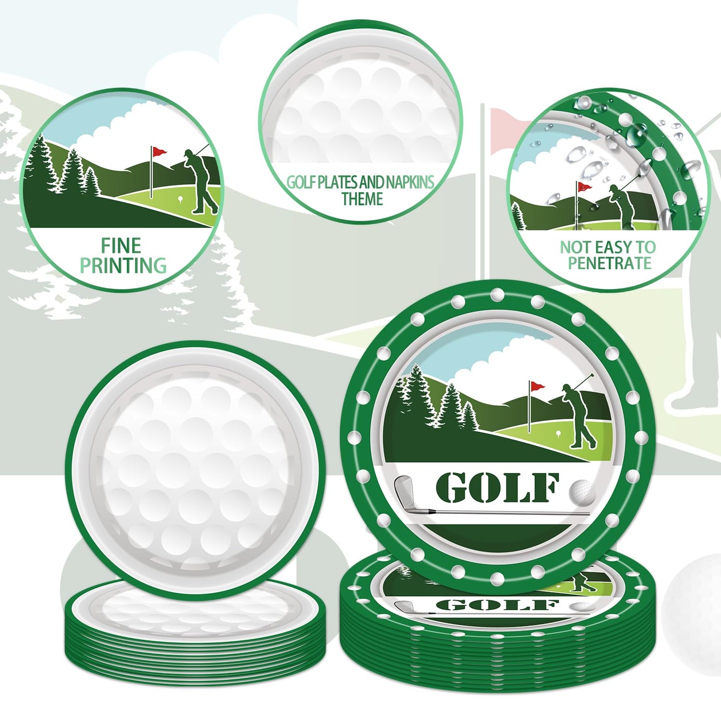 Golf Plates And Napkins Party Supplies -96Pcs Golf Themed Birthday Party Decorations Golf Paper Disposable Tableware Set For Bir