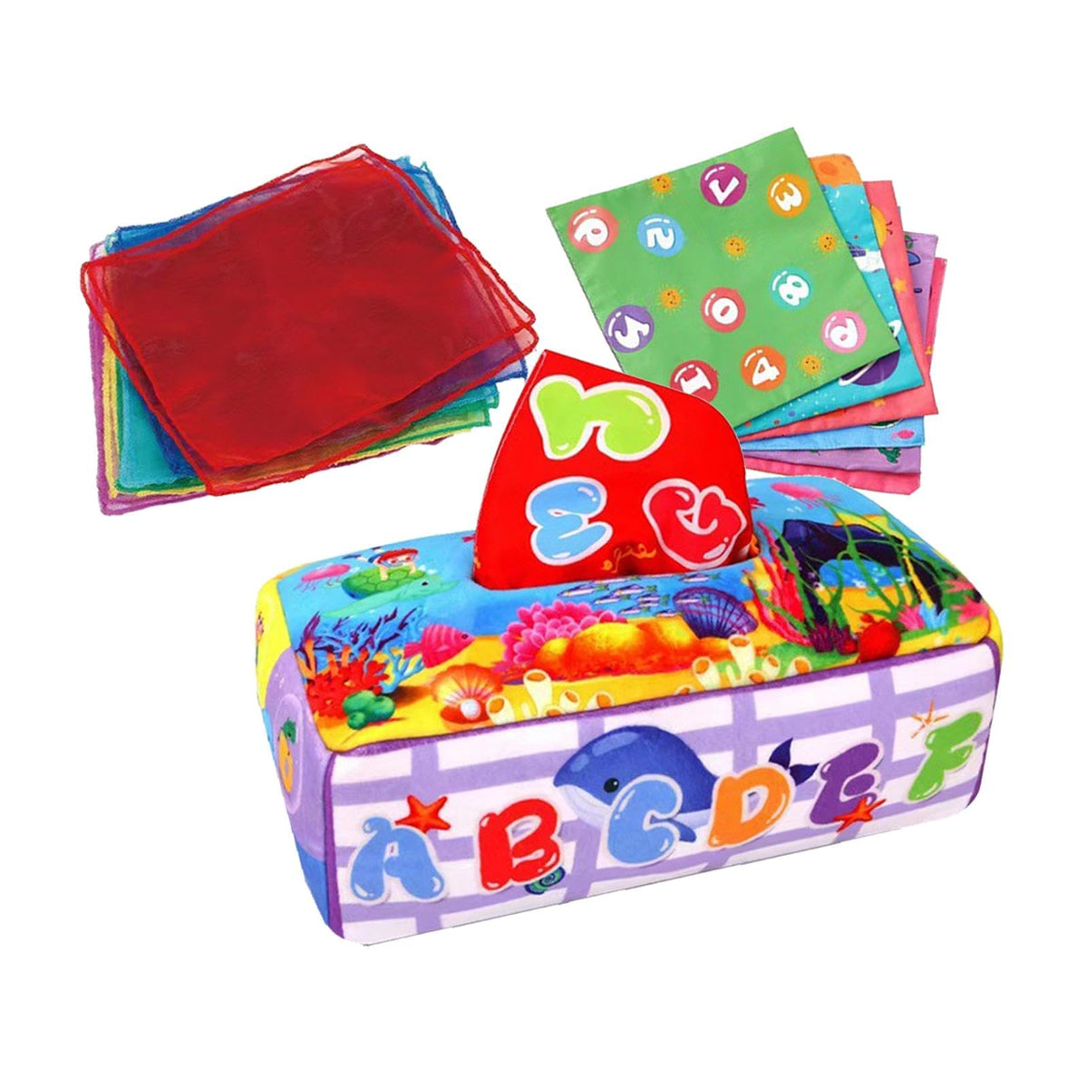 Ilsmysutra Pull Along Tissue Box Montessori Crinkle Tissue Toy For Newborns Baby Infant Sea