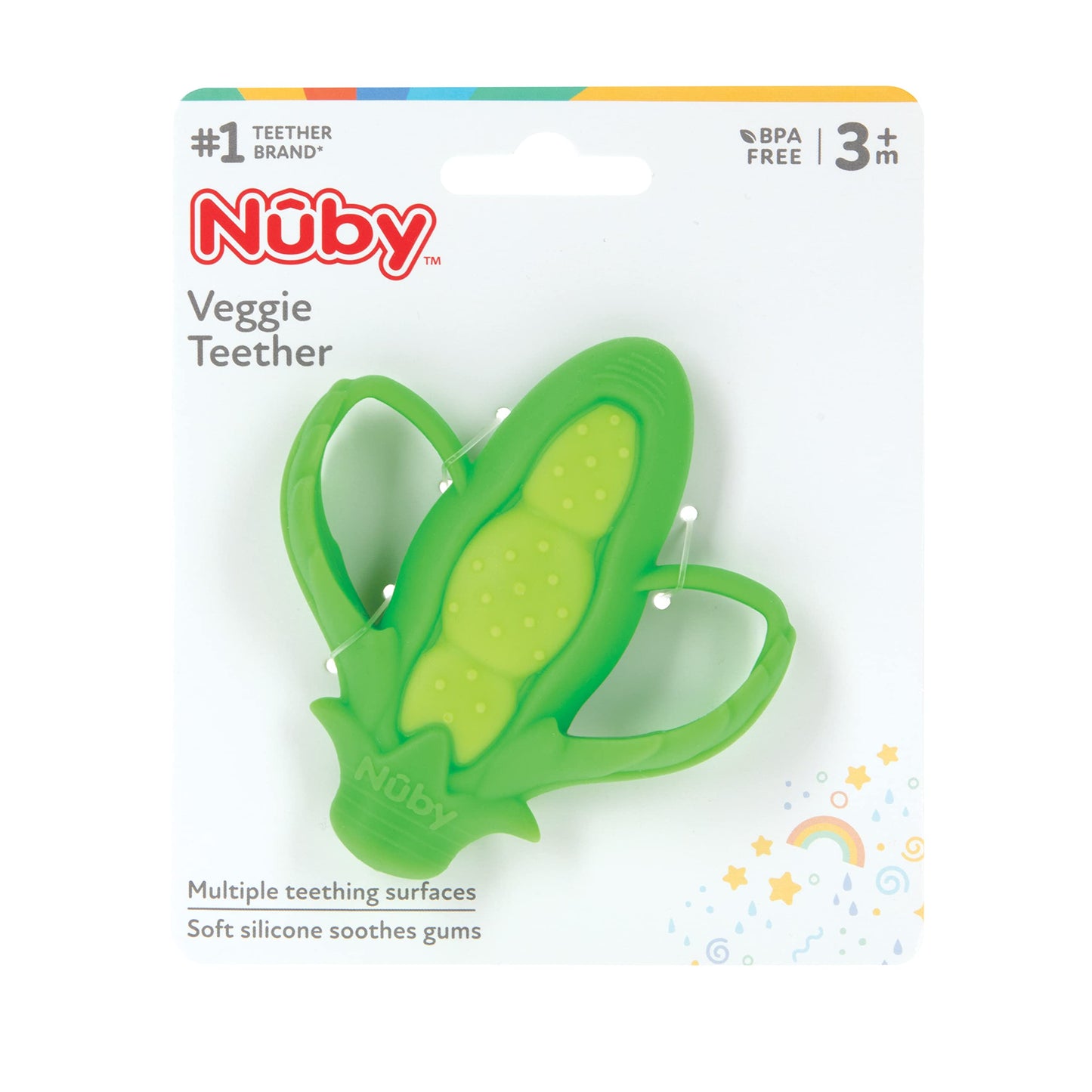 Nuby Veggie Teether For Teething Relief - Soft Baby Teething Toy - 3+ Months - Peas