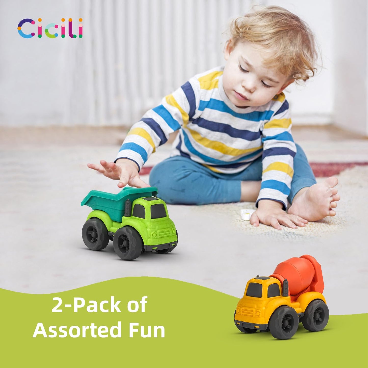 Aigitoy Toddler Car Toys for 1-3 Year Old, BPA Free, Phthalates Free, PVC, Dump Truck, Mixer Cement, Easter Christmas Birthday G