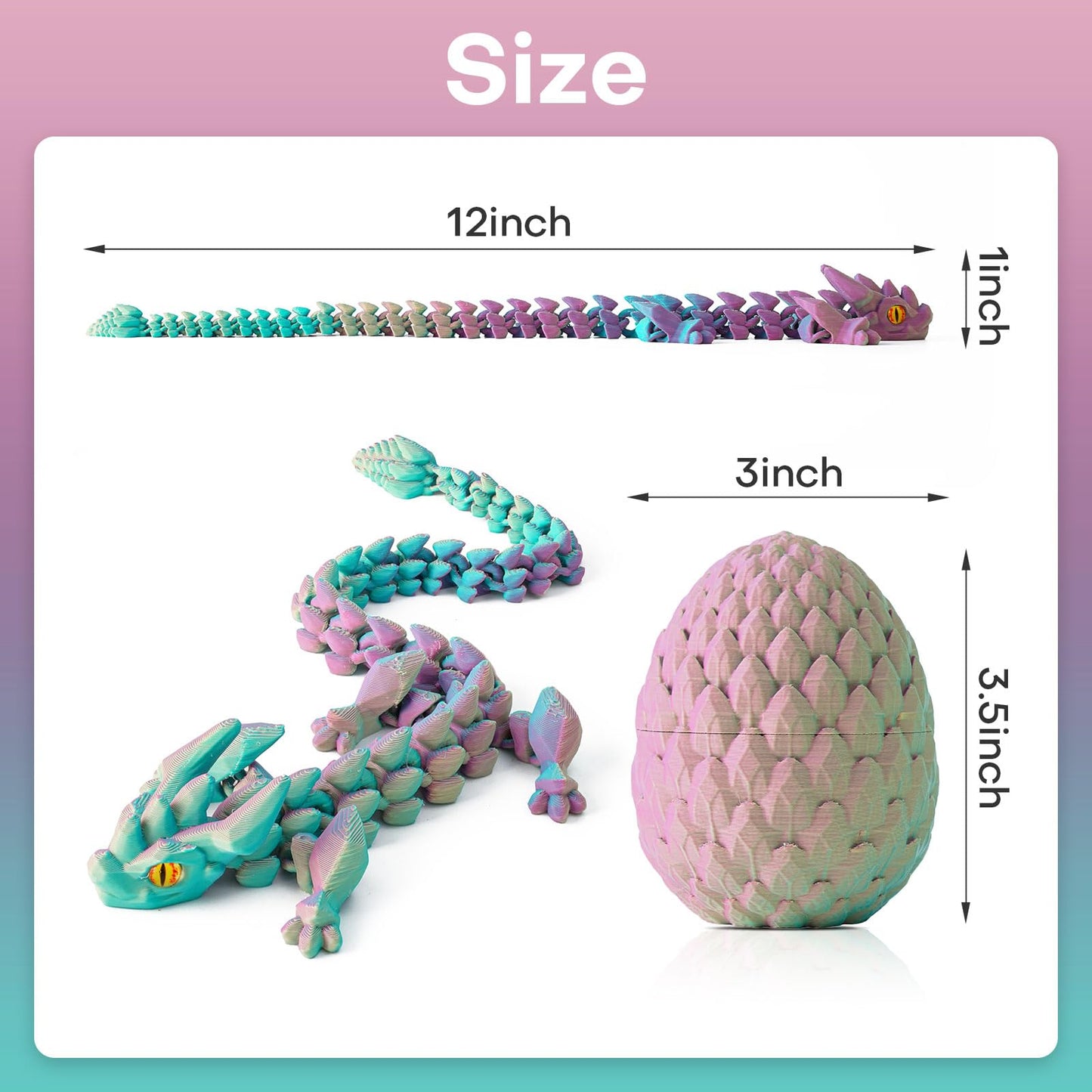 FYEFKJSA 3D Printed Dragon Eggs with Dragon Inside - 12Inch Articulated Fidget 3D Printed Animals  Interesting Decorative Gift  Easter Basket Essentials Stuffers (Random Mist Forest)