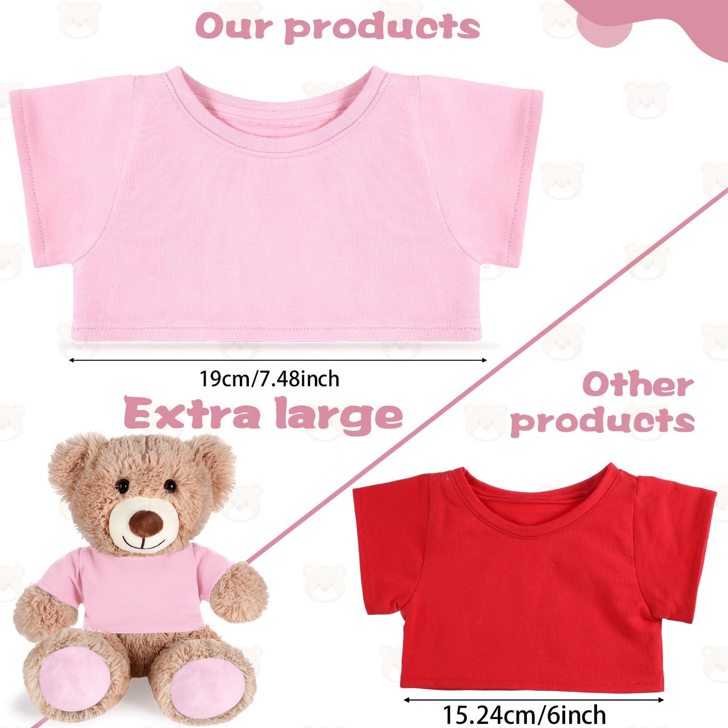 Roundfunny Bear Tee Shirt Fit 14-18Inch Bear Clothes Stuffed Animal Clothes Shirt Basic Stuffed Bears Dolls Shirt, Light Pink