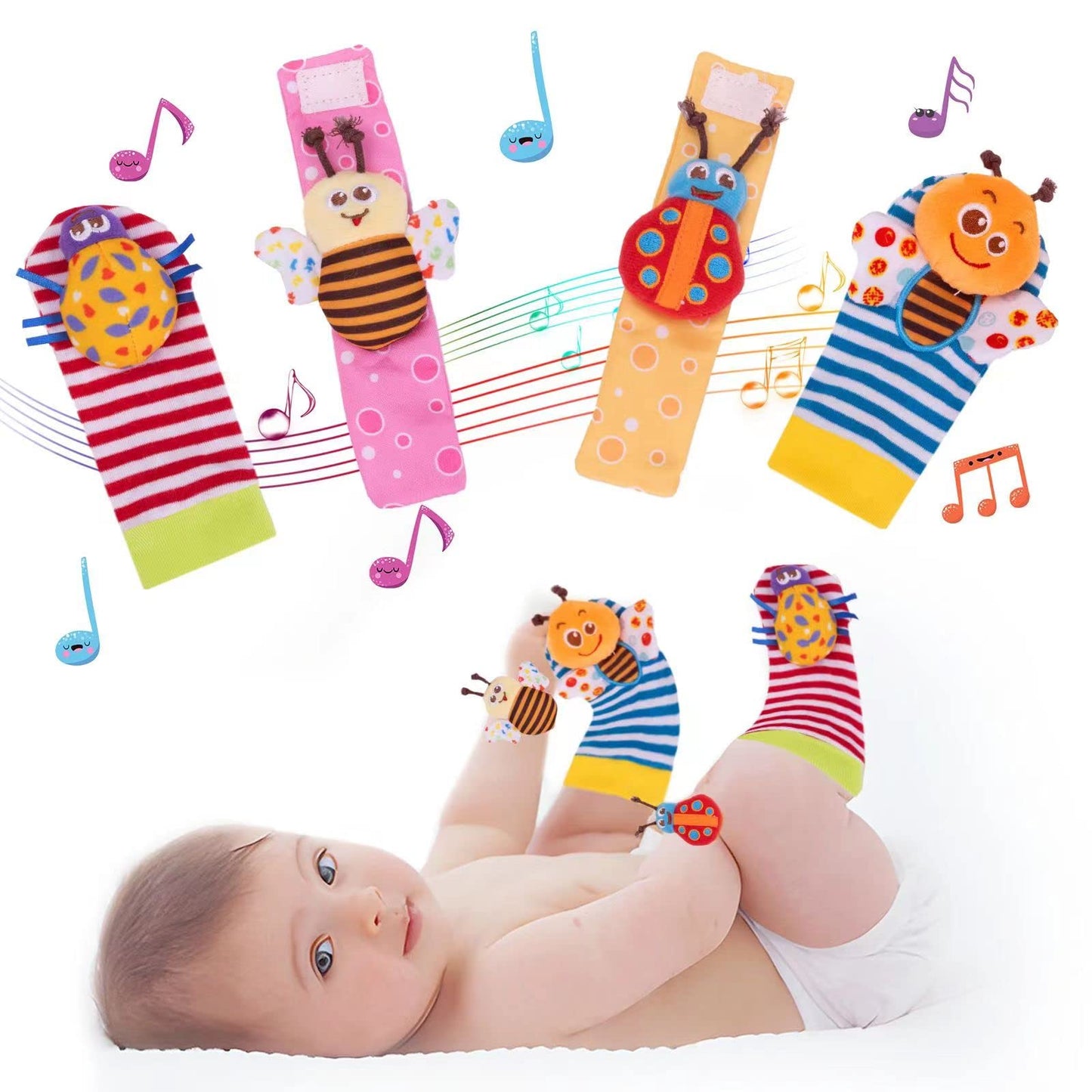 Padonise Baby Wrist Rattle Socks And Foot Finder Set Baby Rattles Toys For 0-12 Month, Infant Girl Boy Toys For Babies 3-6 Months, Newborn Hand & Foot Toys For 0 To 9 Months, Baby Christmas Gifts
