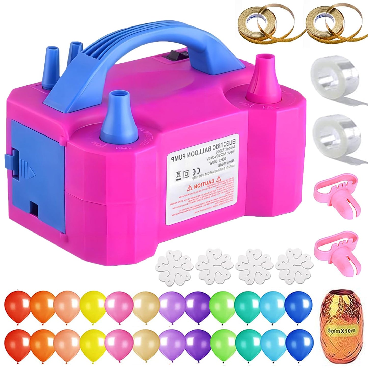 Electric Balloon Pump, Portable Dual Nozzle Balloon Blower Inflator With Balloons Tying Tools For Balloon Decoration Weddings Bi