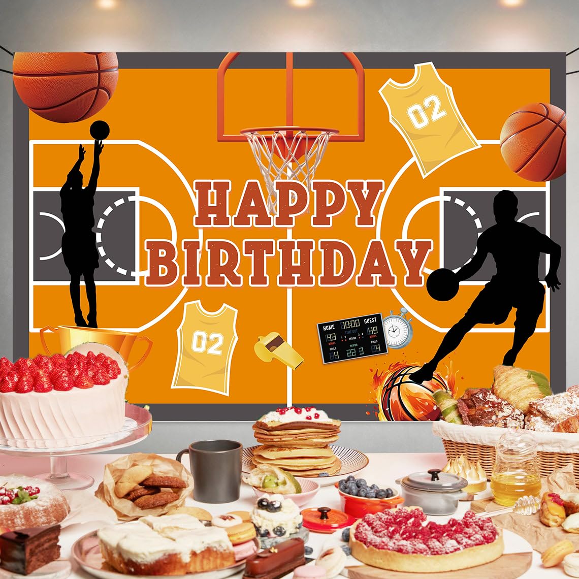 Basketball Birthday Party Backdrop Basketball Court Happy Birthday Banner Photography Background for Boys Home Decorations Party