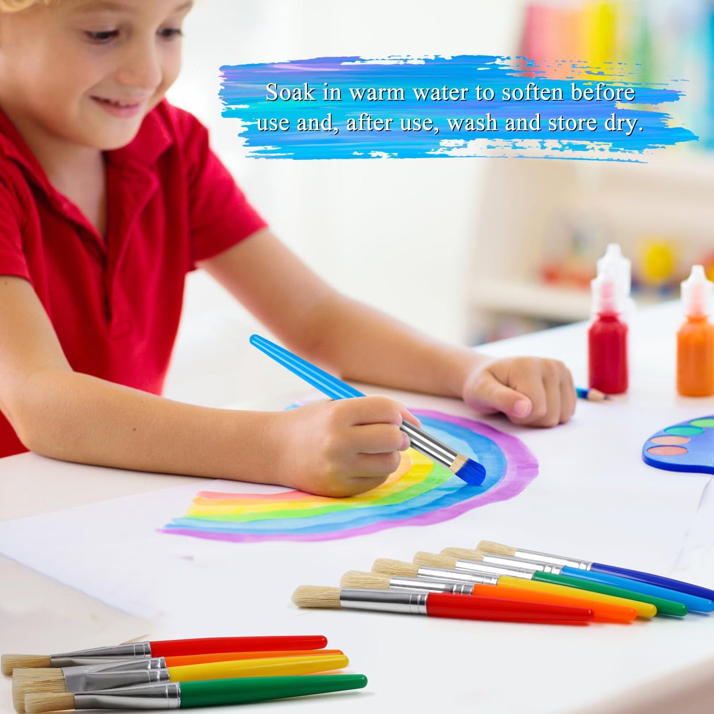14 Pcs Paint Brushes For Kids, Round And Flat Kids Paint Brushes, Easy Hold And Clean Toddler Paint Brushes, Bristle Craft Paint