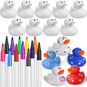 Jerify 48 Pcs 2 Inch White Blank Rubber Ducks Creative Rubber Ducks With Pens Of 12 Colors For Pool Bathtub Float Cute Ducks Valentine'S Day Diy Ducks Birthday Gifts Baby Party Favors For Kids
