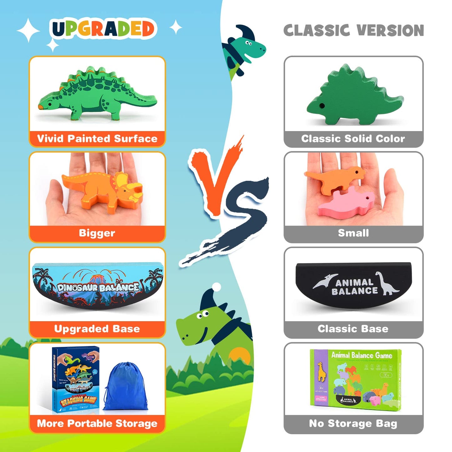 IPOURUP Dinosaur Wooden Stacking Toys for Kids 3-8, Multicolor Montessori Balance Game, Perfect for Family Birthday Gifts